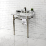 Viceroy 30-Inch Carrara Marble Console Sink with Stainless Steel Legs (8-Inch, 3-Hole)