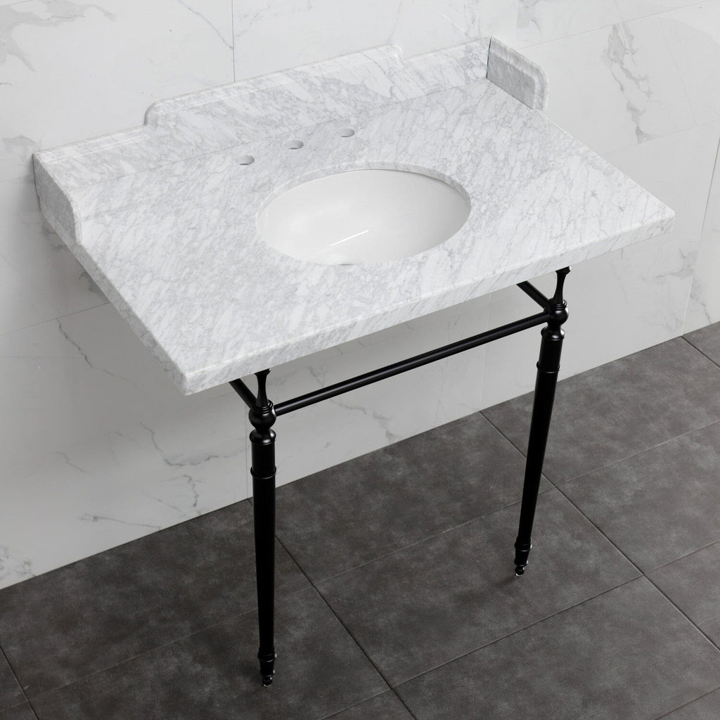 Habsburg 36-Inch Carrara Marble Console Sink with Brass Legs (8-Inch, 3-Hole)