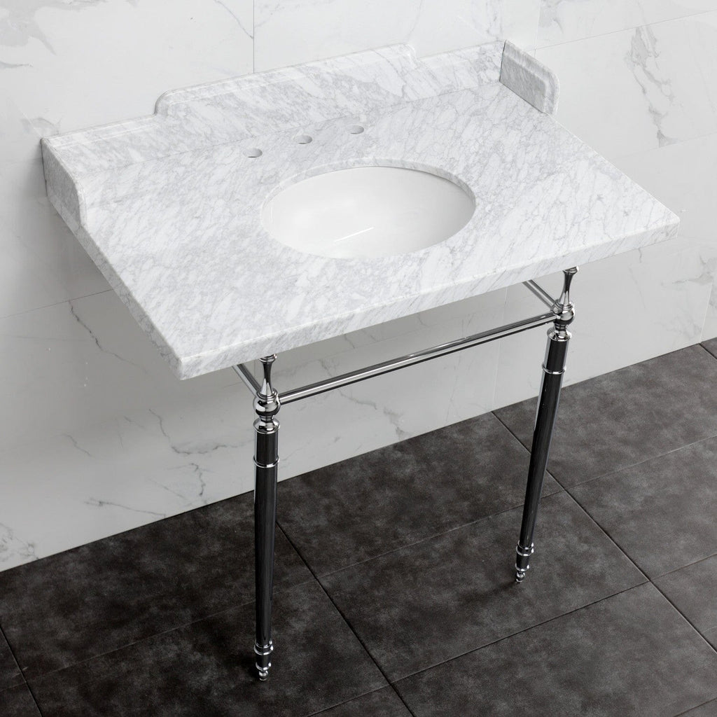 Habsburg 36-Inch Carrara Marble Console Sink with Brass Legs (8-Inch, 3-Hole)