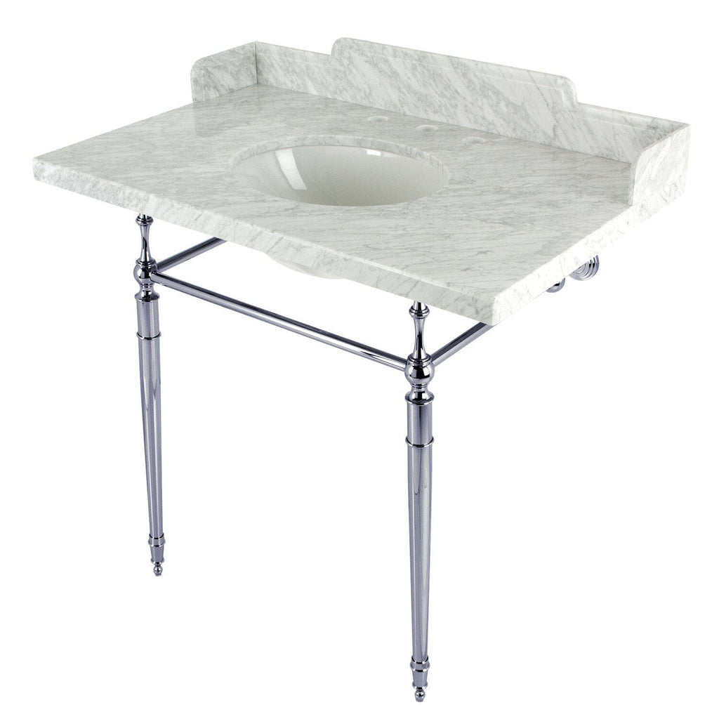 Habsburg 36-Inch Carrara Marble Console Sink with Brass Legs (8-Inch, 3-Hole)