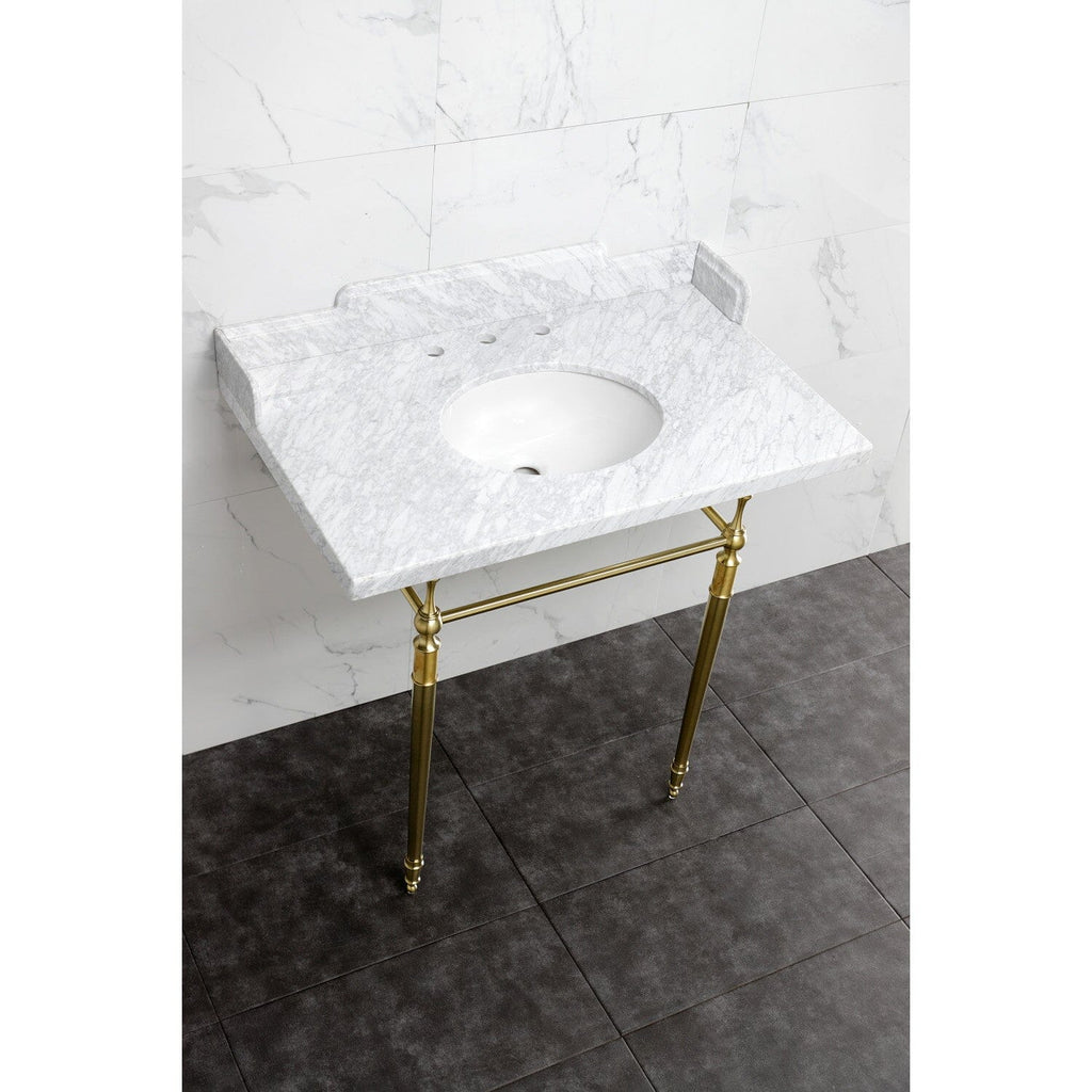 Habsburg 36-Inch Carrara Marble Console Sink with Brass Legs (8-Inch, 3-Hole)