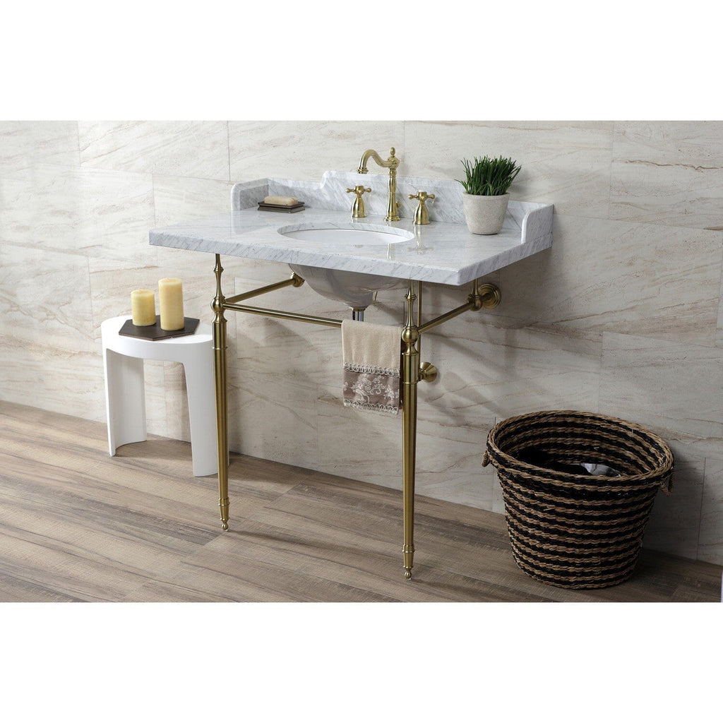 Habsburg 36-Inch Carrara Marble Console Sink with Brass Legs (8-Inch, 3-Hole)