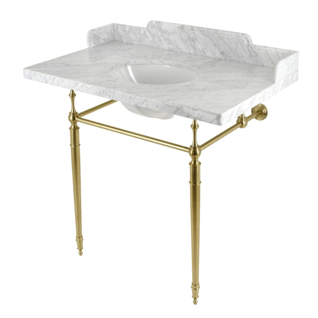 Habsburg 36-Inch Carrara Marble Console Sink with Brass Legs (8-Inch, 3-Hole)