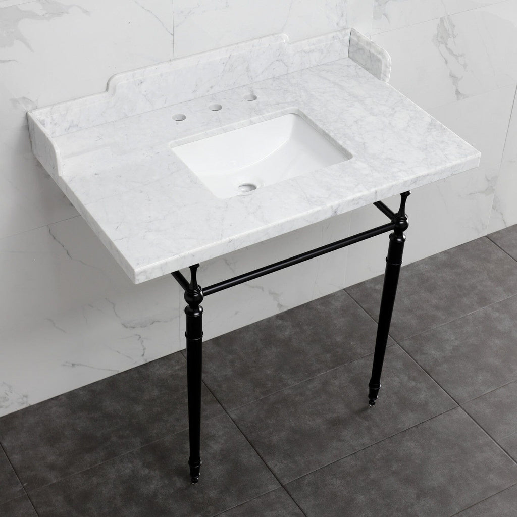 Habsburg 36-Inch Carrara Marble Console Sink with Brass Legs (8-Inch, 3-Hole)