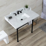 Wesselman 36-Inch Carrara Marble Console Sink with Stainless Steel Legs (8-Inch, 3-Hole)