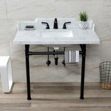 Wesselman 36-Inch Carrara Marble Console Sink with Stainless Steel Legs (8-Inch, 3-Hole)