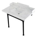 Wesselman 36-Inch Carrara Marble Console Sink with Stainless Steel Legs (8-Inch, 3-Hole)