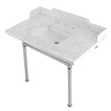 Wesselman 36-Inch Carrara Marble Console Sink with Stainless Steel Legs (8-Inch, 3-Hole)