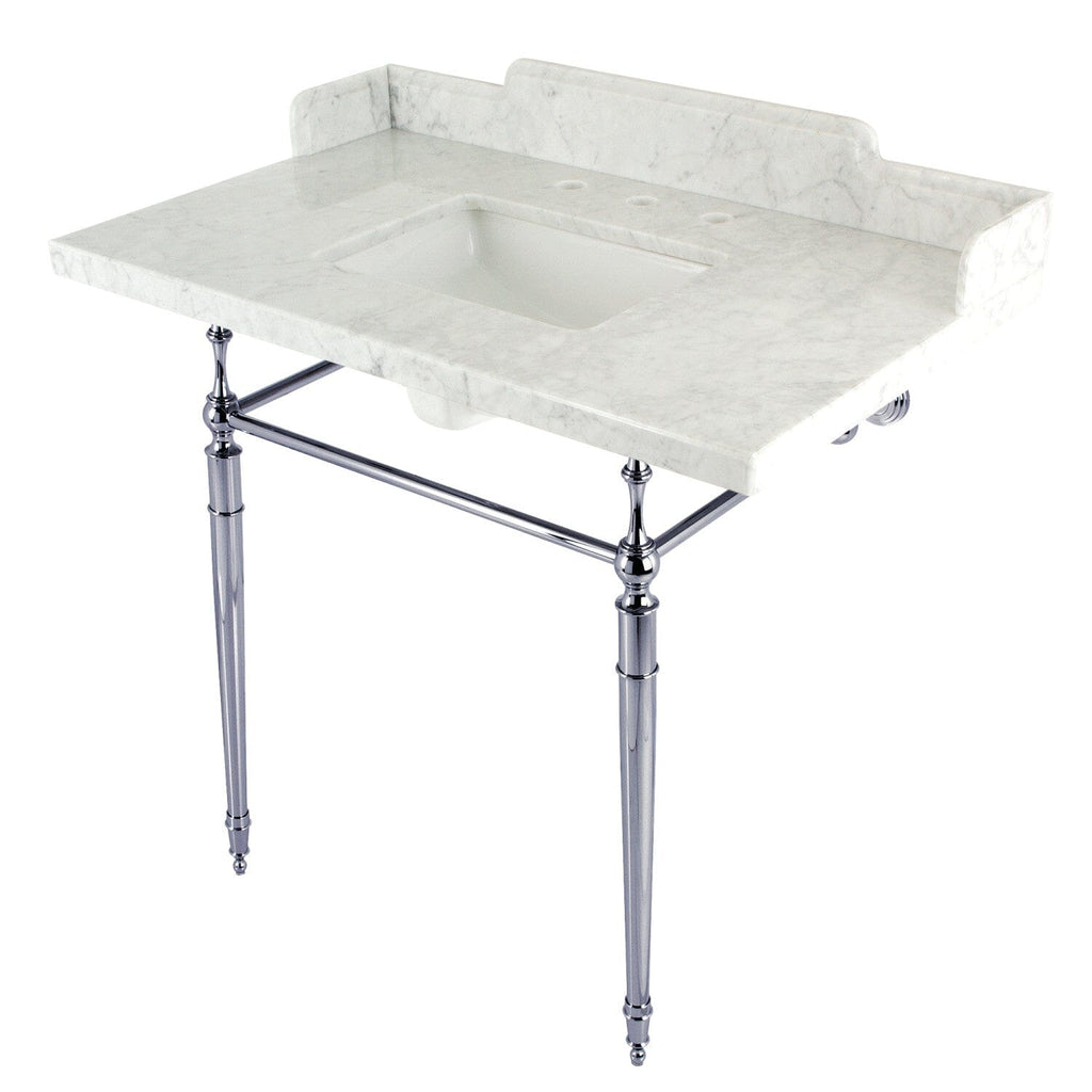 Habsburg 36-Inch Carrara Marble Console Sink with Brass Legs (8-Inch, 3-Hole)