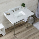 Wesselman 36-Inch Carrara Marble Console Sink with Stainless Steel Legs (8-Inch, 3-Hole)