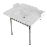 Wesselman 36-Inch Carrara Marble Console Sink with Stainless Steel Legs (8-Inch, 3-Hole)