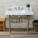 Wesselman 36-Inch Carrara Marble Console Sink with Stainless Steel Legs (8-Inch, 3-Hole)