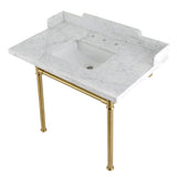 Wesselman 36-Inch Carrara Marble Console Sink with Stainless Steel Legs (8-Inch, 3-Hole)