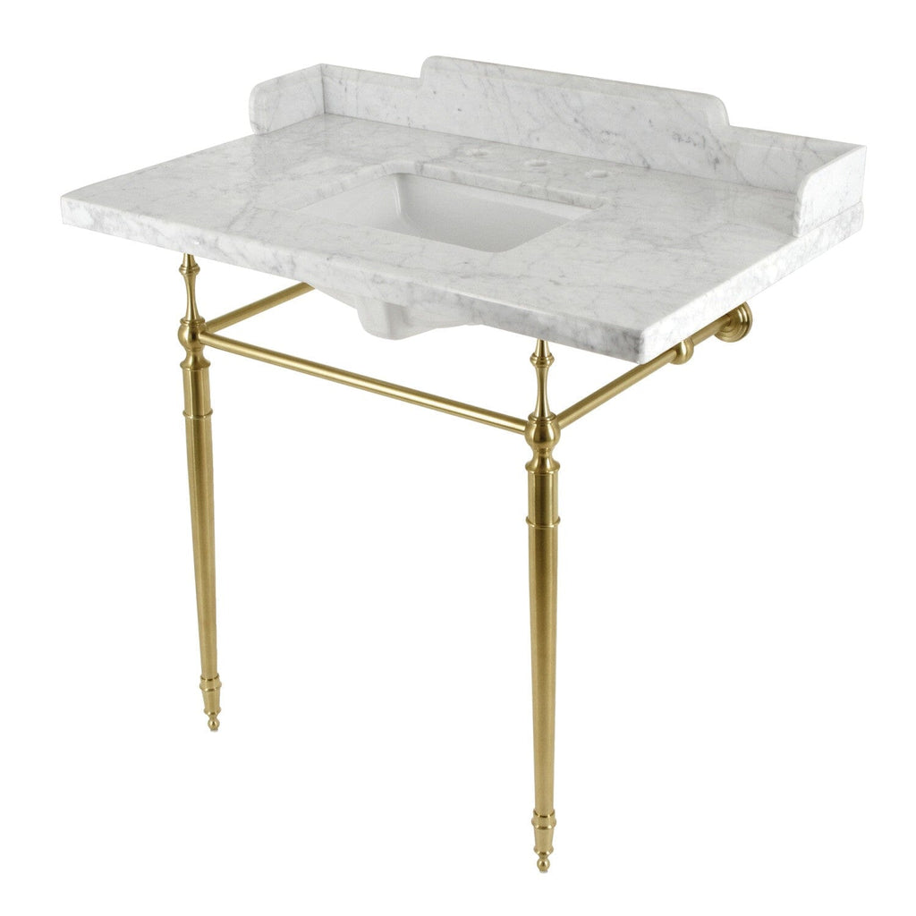 Habsburg 36-Inch Carrara Marble Console Sink with Brass Legs (8-Inch, 3-Hole)