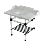 Pemberton 36-Inch Carrara Marble Console Sink with Acrylic Legs and Shelf (8-Inch, 3-Hole)