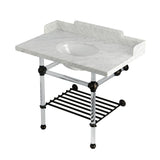 Pemberton 36-Inch Carrara Marble Console Sink with Acrylic Legs and Shelf (8-Inch, 3-Hole)