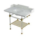 Pemberton 36-Inch Carrara Marble Console Sink with Acrylic Legs and Shelf (8-Inch, 3-Hole)