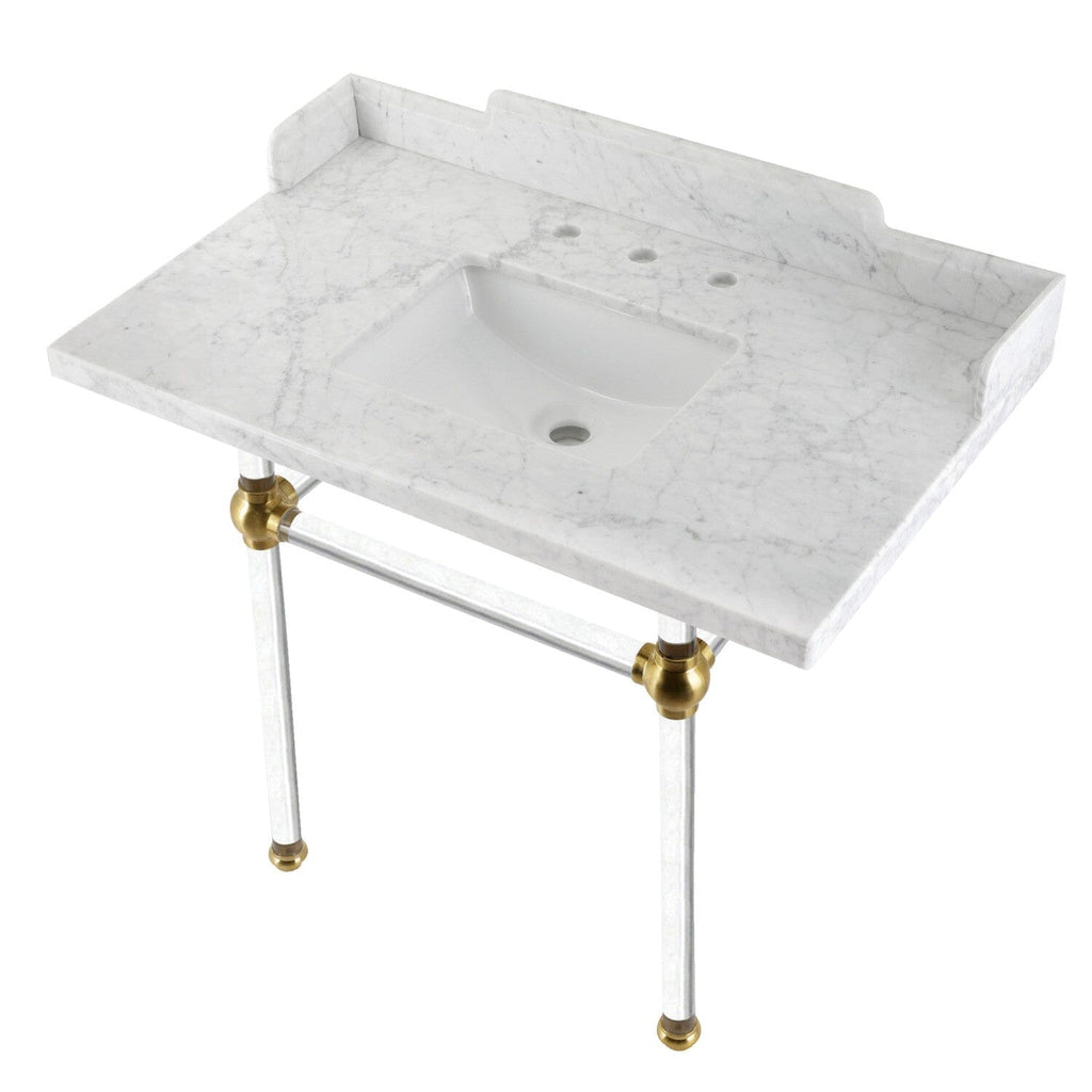Pemberton 36-Inch Carrara Marble Console Sink with Acrylic Legs (8-Inch, 3-Hole)