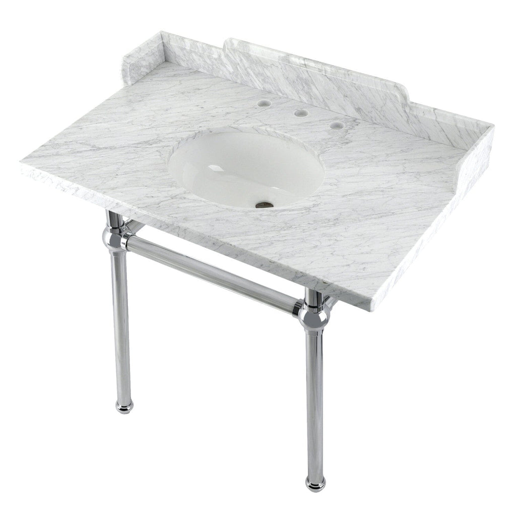 Pemberton 36-Inch Carrara Marble Console Sink with Brass Legs (8-Inch, 3-Hole)