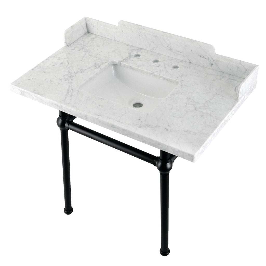 Pemberton 36-Inch Carrara Marble Console Sink with Brass Legs (8-Inch, 3-Hole)