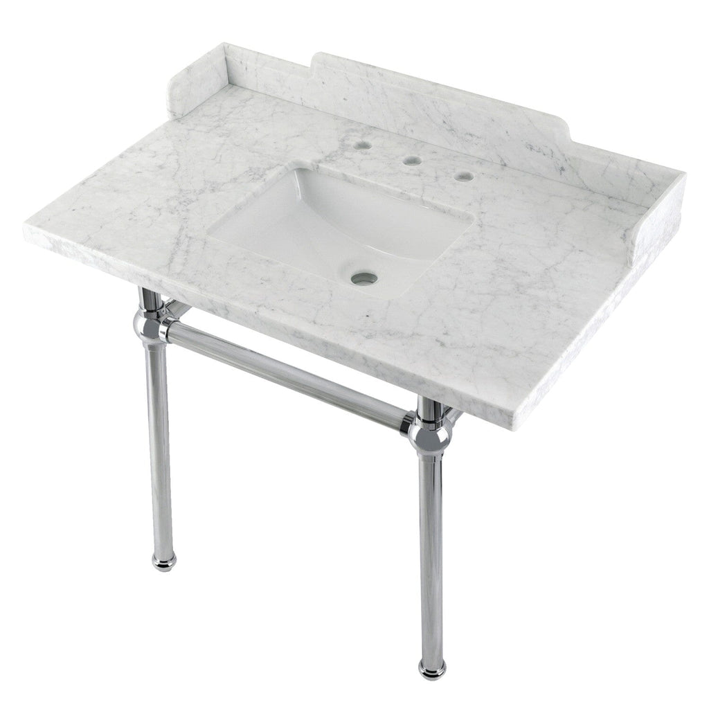 Pemberton 36-Inch Carrara Marble Console Sink with Brass Legs (8-Inch, 3-Hole)