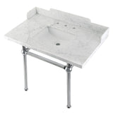 Pemberton 36-Inch Carrara Marble Console Sink with Brass Legs (8-Inch, 3-Hole)
