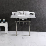 Pemberton 36-Inch Carrara Marble Console Sink with Brass Legs (8-Inch, 3-Hole)