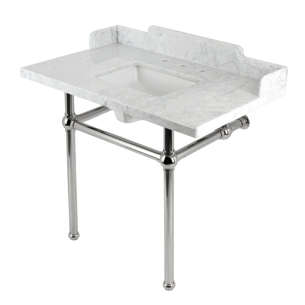 Pemberton 36-Inch Carrara Marble Console Sink with Brass Legs (8-Inch, 3-Hole)