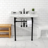 Dreyden 36-Inch Carrara Marble Console Sink with Stainless Steel Legs (8-Inch, 3-Hole)
