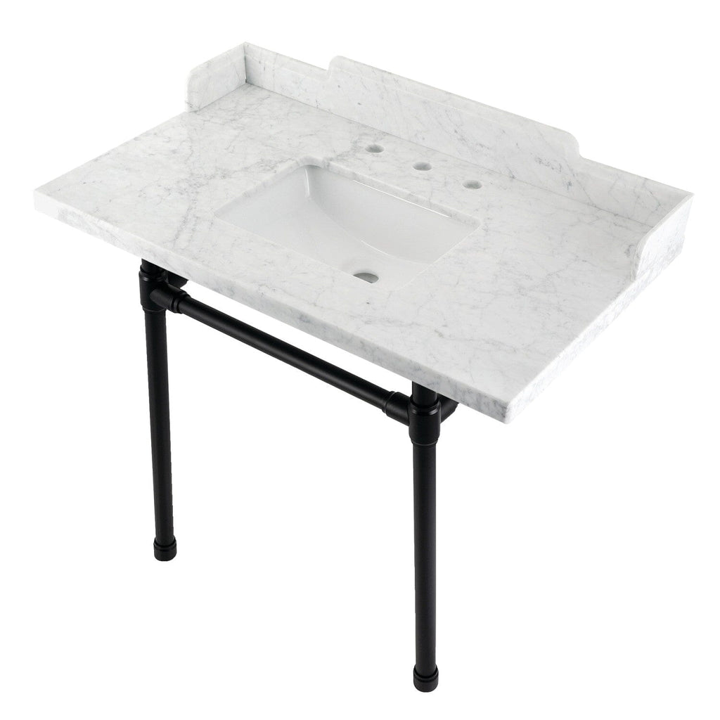 Dreyden 36-Inch Carrara Marble Console Sink with Stainless Steel Legs (8-Inch, 3-Hole)