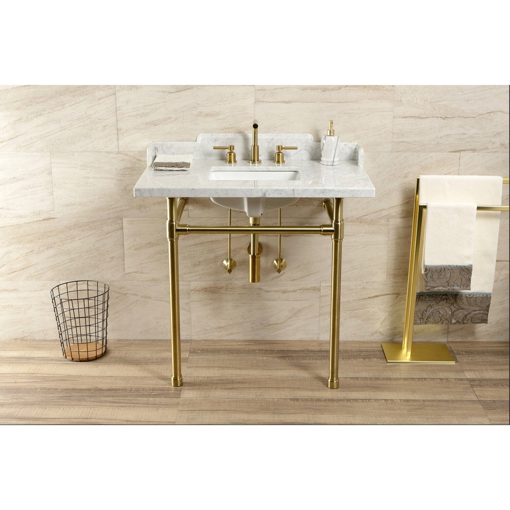 Dreyden 36-Inch Carrara Marble Console Sink with Stainless Steel Legs (8-Inch, 3-Hole)