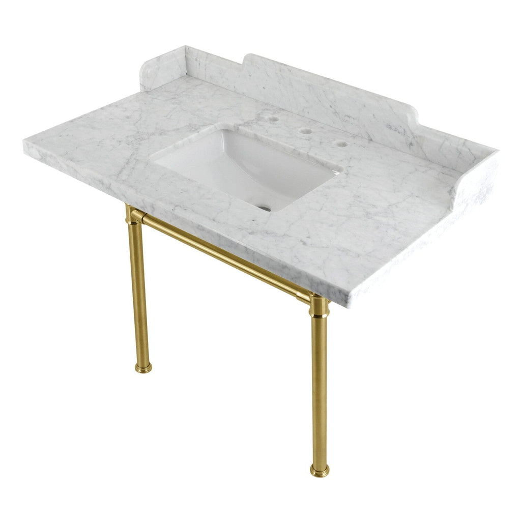 Dreyden 36-Inch Carrara Marble Console Sink with Stainless Steel Legs (8-Inch, 3-Hole)
