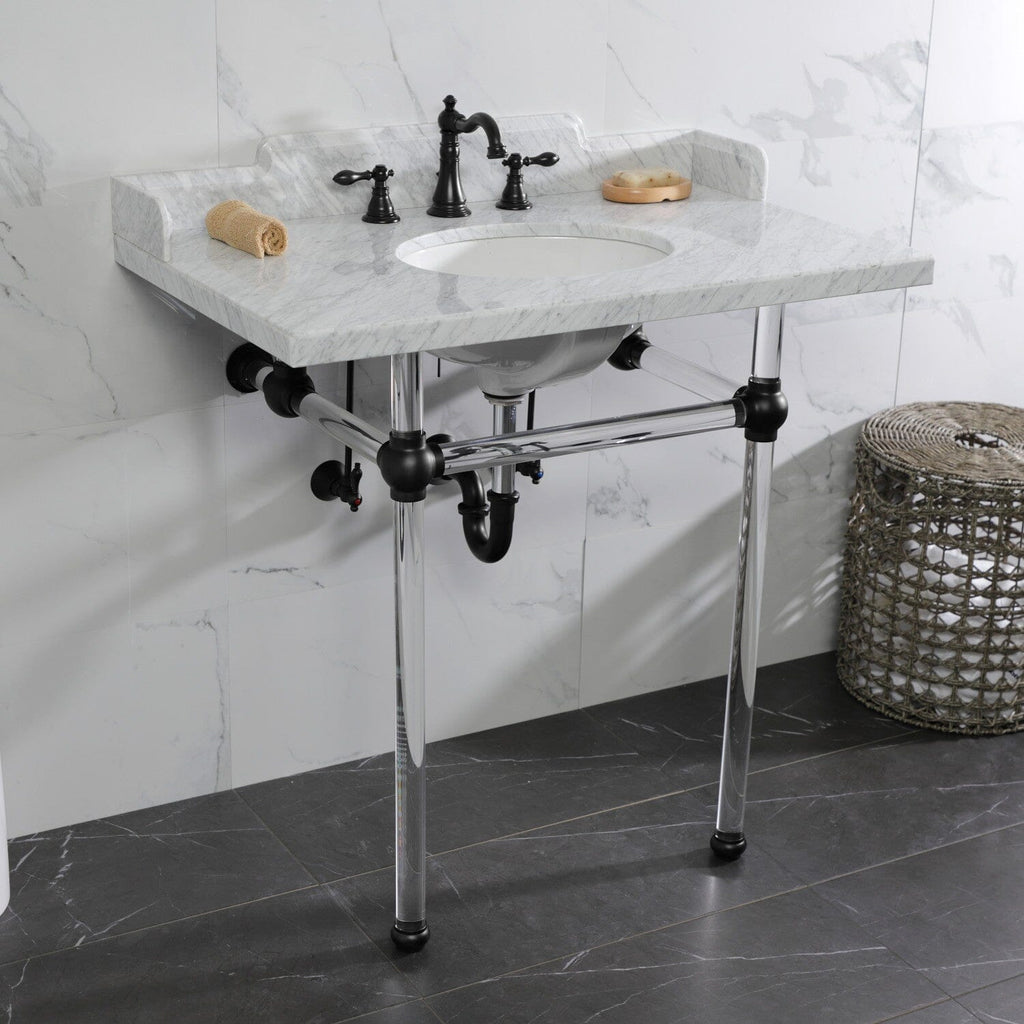 Pemberton 36-Inch Carrara Marble Console Sink with Acrylic Legs (8-Inch, 3-Hole)