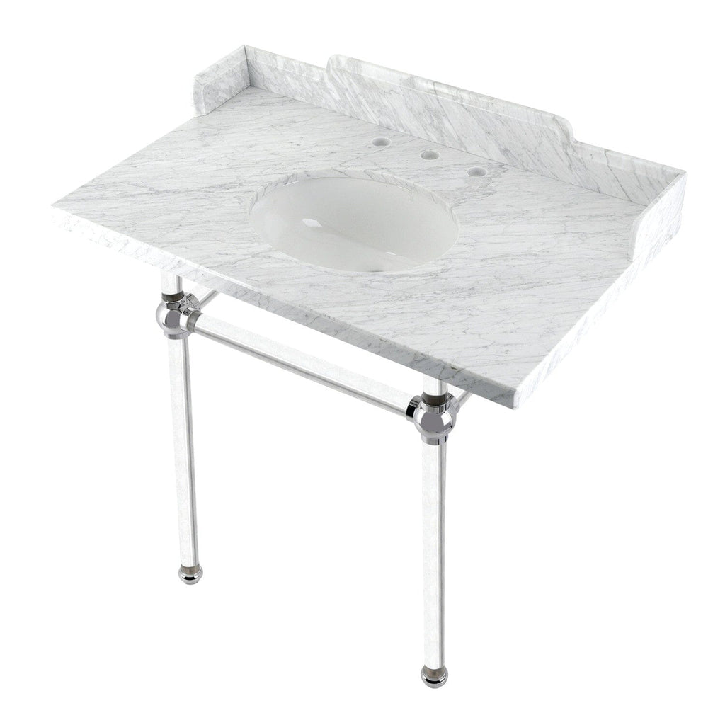 Pemberton 36-Inch Carrara Marble Console Sink with Acrylic Legs (8-Inch, 3-Hole)