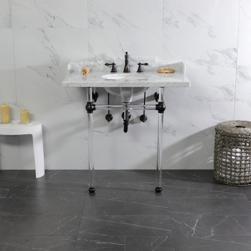 Pemberton 36-Inch Carrara Marble Console Sink with Acrylic Legs (8-Inch, 3-Hole)