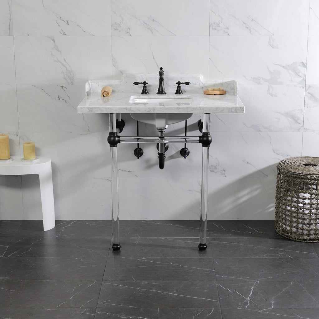Pemberton 36-Inch Carrara Marble Console Sink with Acrylic Legs (8-Inch, 3-Hole)