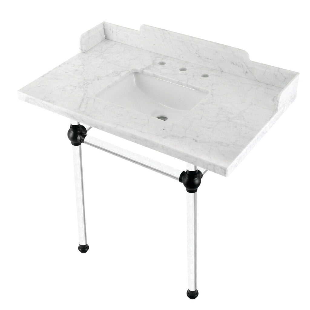 Pemberton 36-Inch Carrara Marble Console Sink with Acrylic Legs (8-Inch, 3-Hole)