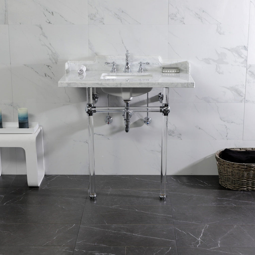 Pemberton 36-Inch Carrara Marble Console Sink with Acrylic Legs (8-Inch, 3-Hole)