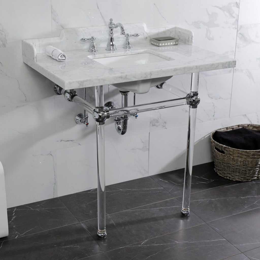 Pemberton 36-Inch Carrara Marble Console Sink with Acrylic Legs (8-Inch, 3-Hole)