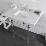 Pemberton 36-Inch Carrara Marble Console Sink with Acrylic Legs (8-Inch, 3-Hole)
