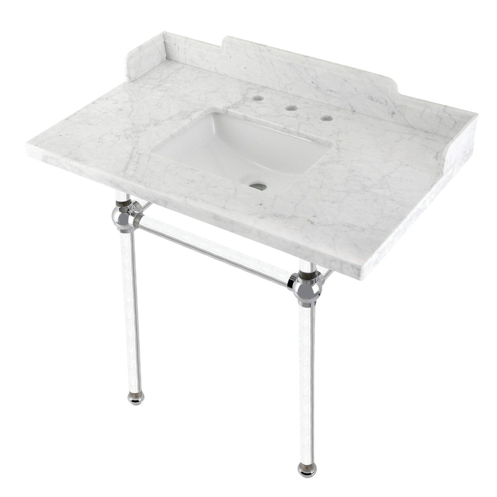 Pemberton 36-Inch Carrara Marble Console Sink with Acrylic Legs (8-Inch, 3-Hole)