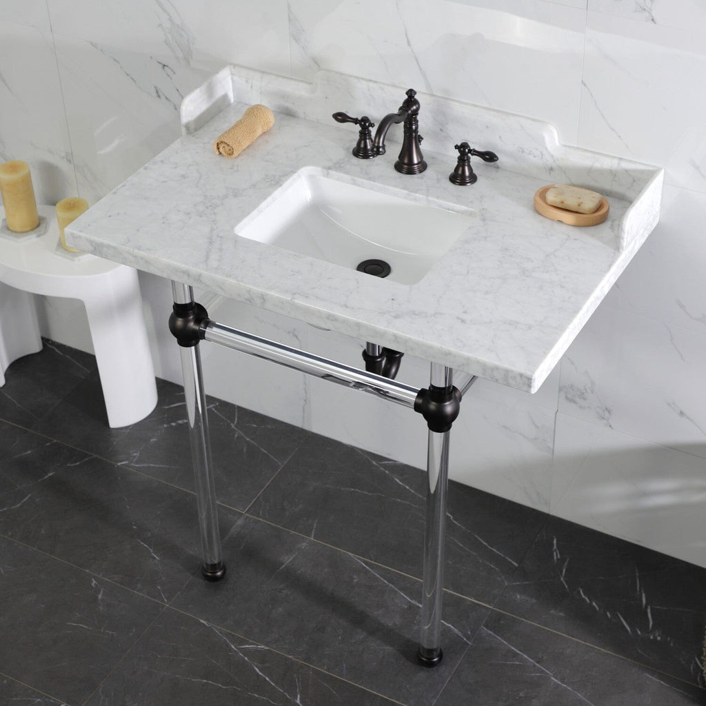 Pemberton 36-Inch Carrara Marble Console Sink with Acrylic Legs (8-Inch, 3-Hole)