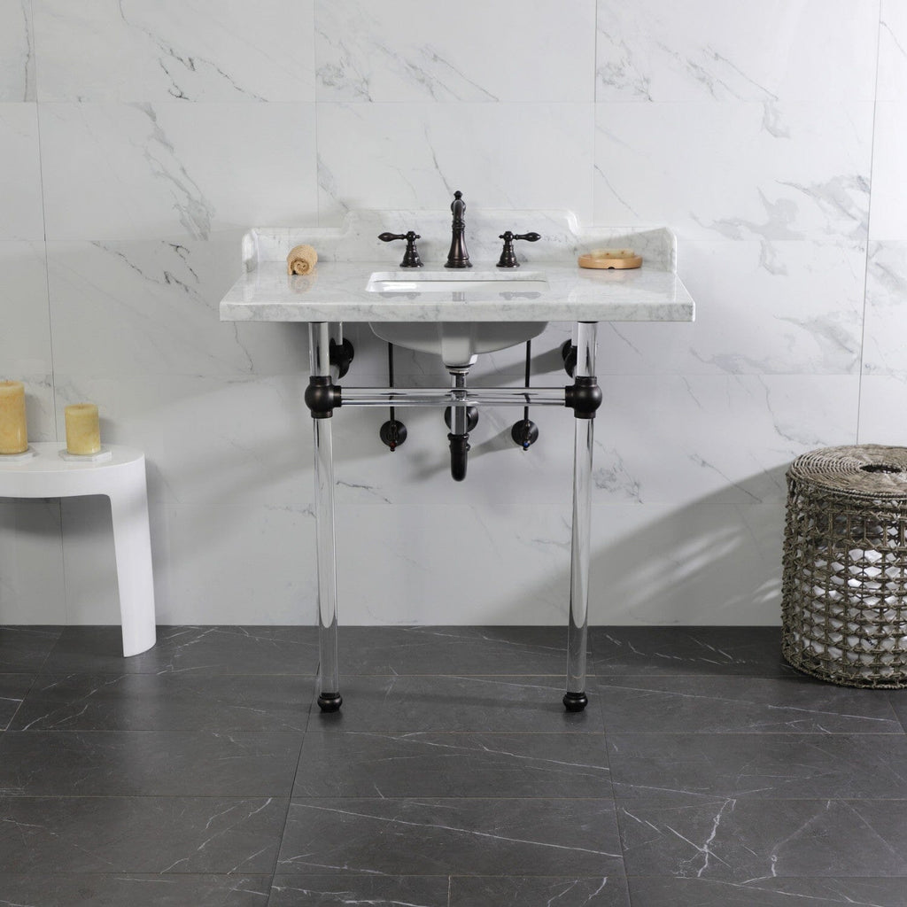 Pemberton 36-Inch Carrara Marble Console Sink with Acrylic Legs (8-Inch, 3-Hole)