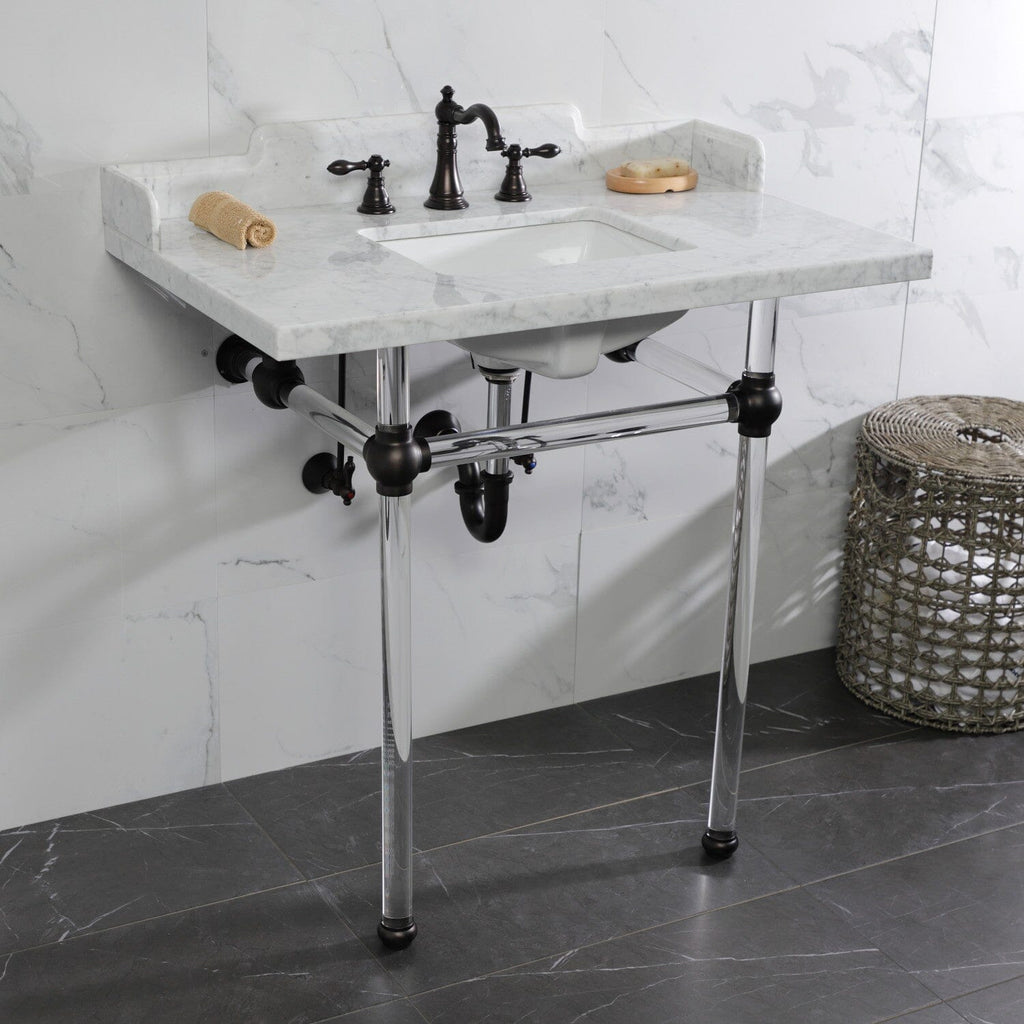 Pemberton 36-Inch Carrara Marble Console Sink with Acrylic Legs (8-Inch, 3-Hole)