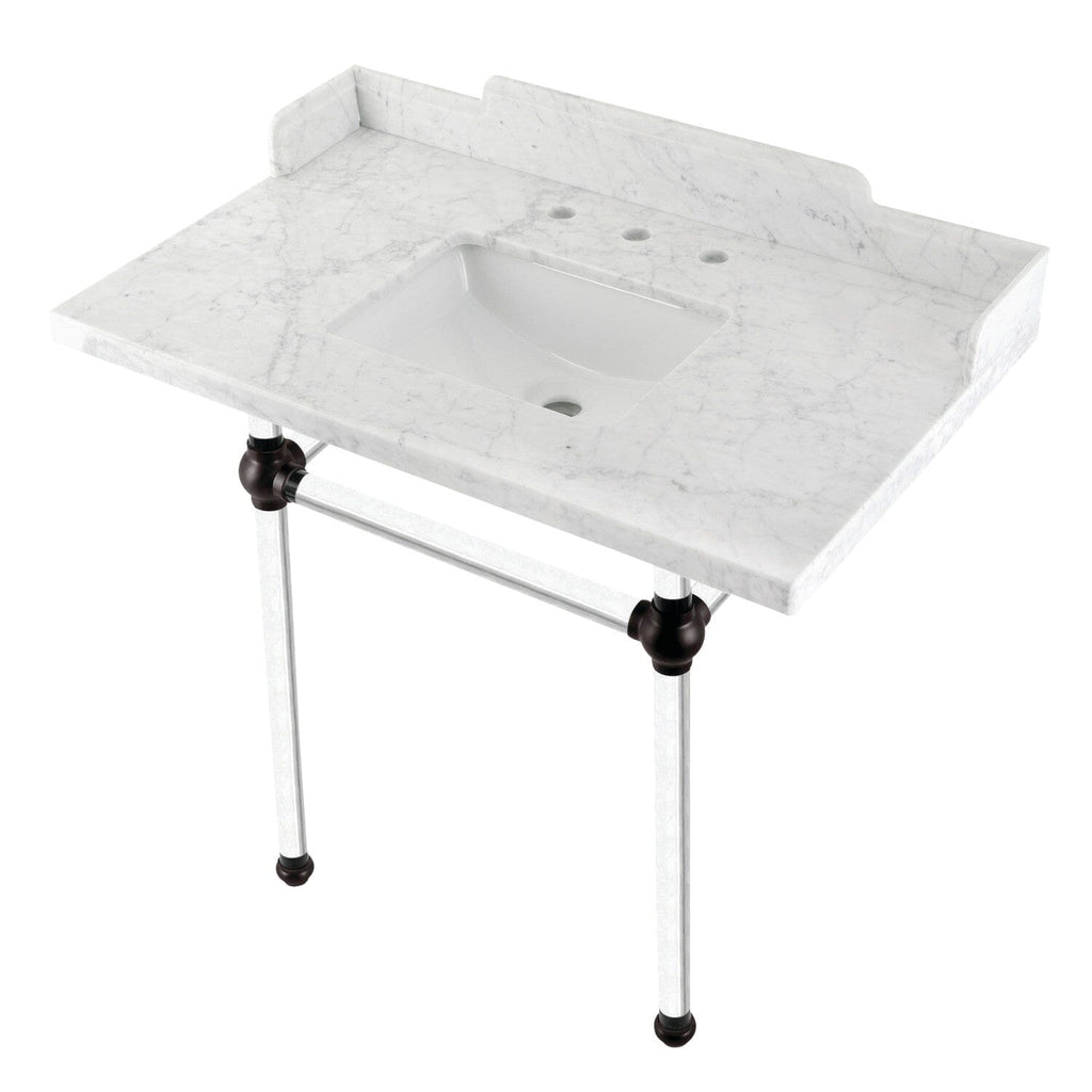 Pemberton 36-Inch Carrara Marble Console Sink with Acrylic Legs (8-Inch, 3-Hole)