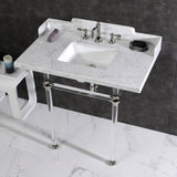 Pemberton 36-Inch Carrara Marble Console Sink with Acrylic Legs (8-Inch, 3-Hole)