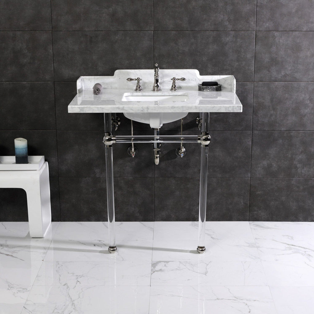 Pemberton 36-Inch Carrara Marble Console Sink with Acrylic Legs (8-Inch, 3-Hole)