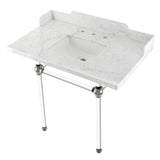 Pemberton 36-Inch Carrara Marble Console Sink with Acrylic Legs (8-Inch, 3-Hole)
