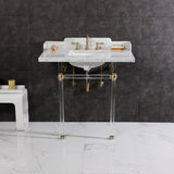 Pemberton 36-Inch Carrara Marble Console Sink with Acrylic Legs (8-Inch, 3-Hole)