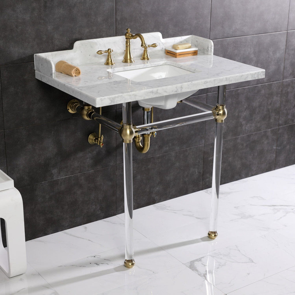 Pemberton 36-Inch Carrara Marble Console Sink with Acrylic Legs (8-Inch, 3-Hole)